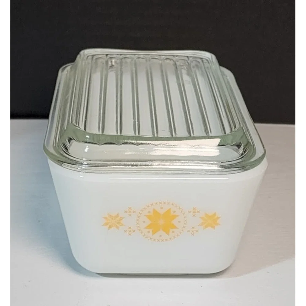 VTG Pyrex #502 TOWN & COUNTRY Refrigerator Dish & Glass‎ Lid Set DESIGN MISPRINT